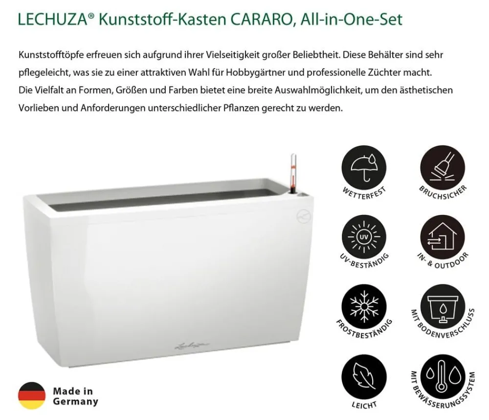 LECHUZA® Kunststoff-Kasten CARARO All-in-One-Set, rechteckig, ca. B75/H43/T30 cm Weiß Outlet