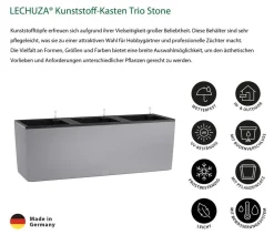 LECHUZA® Kunststoff-Kasten Trio Stone inkl. Pflanzeinsatz, rechteckig, ca. B132,5/H46,5/T44,5 cm Grau Best