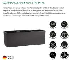 LECHUZA® Lechuza Pflanzgefäße & Töpfe - Kunststoff-Kasten Trio Stone inkl. Pflanzeinsatz, rechteckig, ca. B132,5/H46,5/T44,5 cm Schwarz