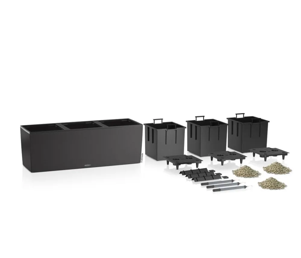LECHUZA® Lechuza Pflanzgefäße & Töpfe - Kunststoff-Kasten Trio Stone inkl. Pflanzeinsatz, rechteckig, ca. B132,5/H46,5/T44,5 cm Schwarz