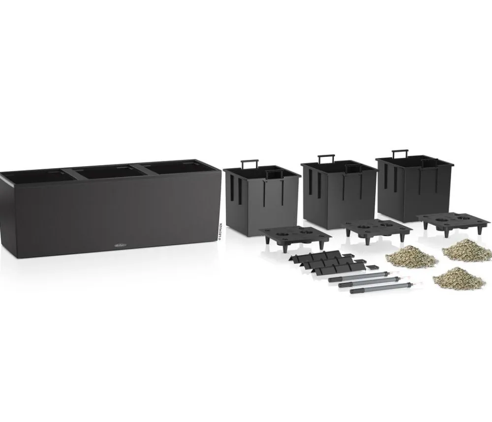LECHUZA® Pflanzkübel & Blumenkästen|Lechuza Pflanzgefäße & Töpfe - Kunststoff-Kasten Trio Stone, rechteckig, ca. B100/H34,5/T32,5 cm Schwarz