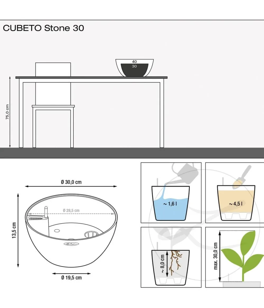 LECHUZA® Blumenampeln & -Schalen|Lechuza Pflanzgefäße & Töpfe > Kunststoff-Schale 'Cubeto Stone', rund