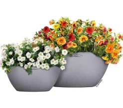LECHUZA® Blumenampeln & -Schalen|Lechuza Pflanzgefäße & Töpfe - Kunststoff-Schale 'Cubeto Stone', rund Hellgrau