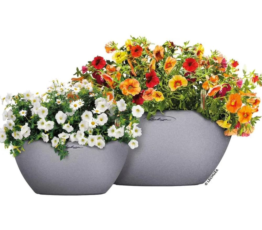 LECHUZA® Blumenampeln & -Schalen|Lechuza Pflanzgefäße & Töpfe - Kunststoff-Schale 'Cubeto Stone', rund Hellgrau