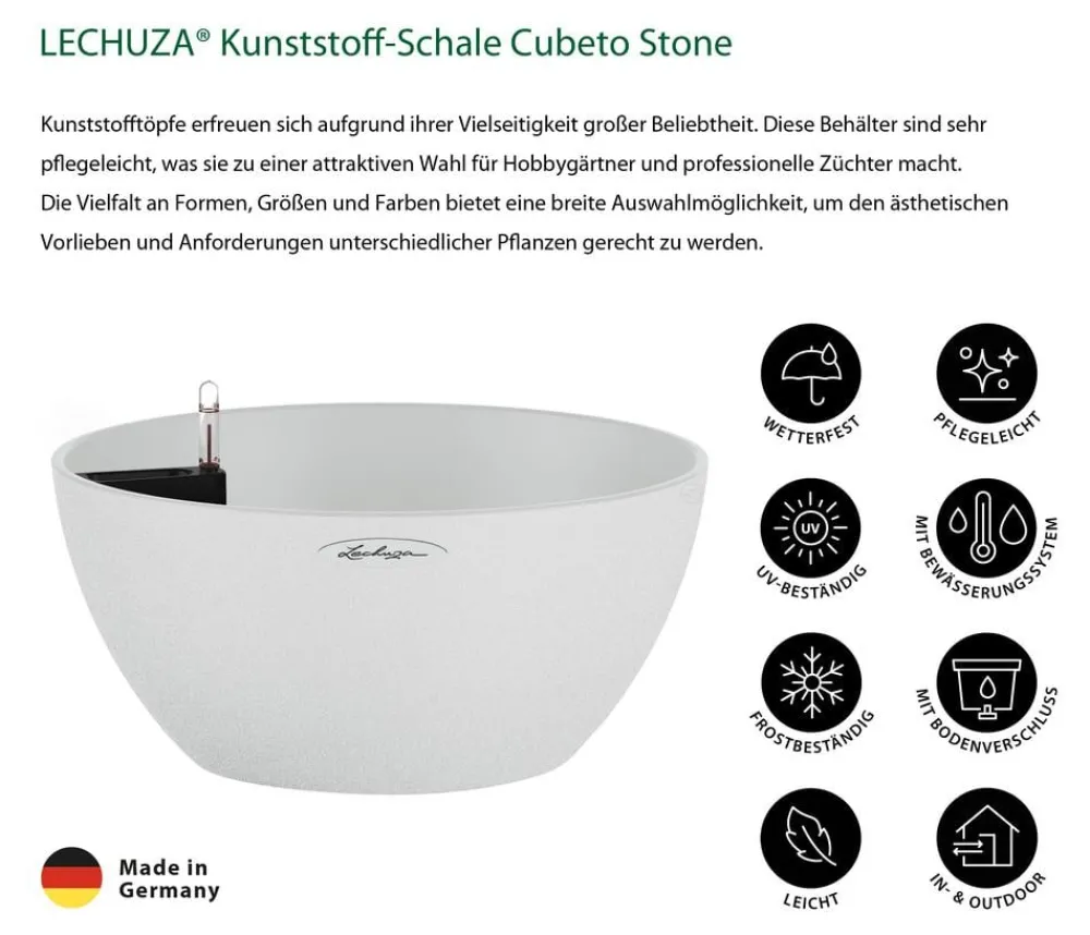 LECHUZA® Blumenampeln & -Schalen|Lechuza Pflanzgefäße & Töpfe - Kunststoff-Schale 'Cubeto Stone', rund Weiß