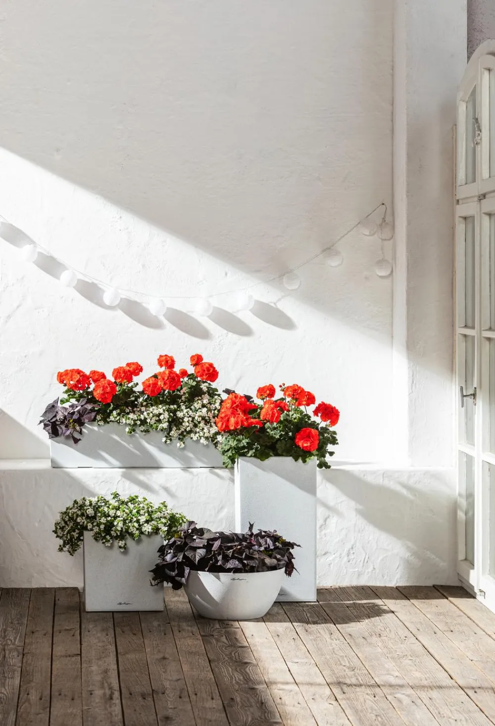LECHUZA® Blumenampeln & -Schalen|Lechuza Pflanzgefäße & Töpfe - Kunststoff-Schale 'Cubeto Stone', rund Weiß