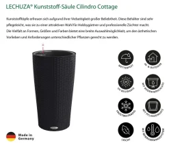 LECHUZA® Lechuza Pflanzgefäße & Töpfe - Kunststoff-Säule Cilindro Cottage inkl. Pflanzeinsatz, konisch Schwarz