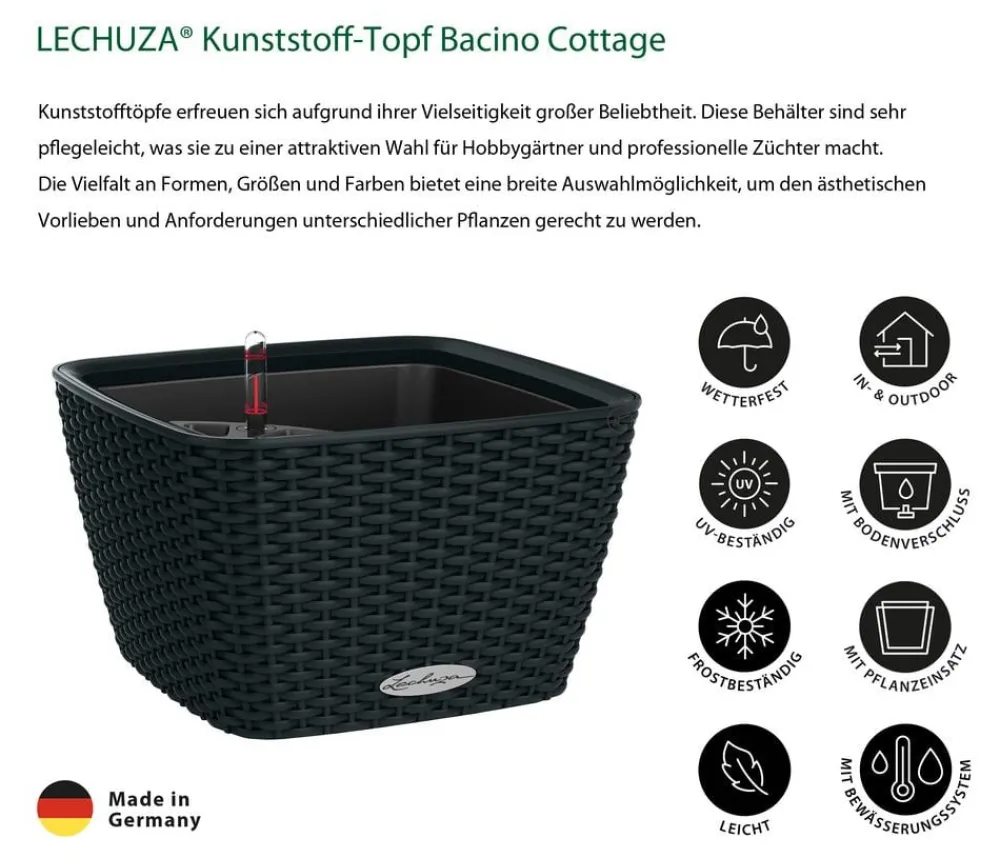 LECHUZA® Kunststoff-Topf Bacino Cottage inkl. Pflanzeinsatz, konisch, ca. B31/H19,5/T31 cm Schwarz Outlet