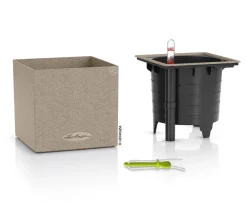 LECHUZA® Kunststoff-Topf Canto Stone, eckig, ca. B14/H13,5/T14 cm Hellbraun New