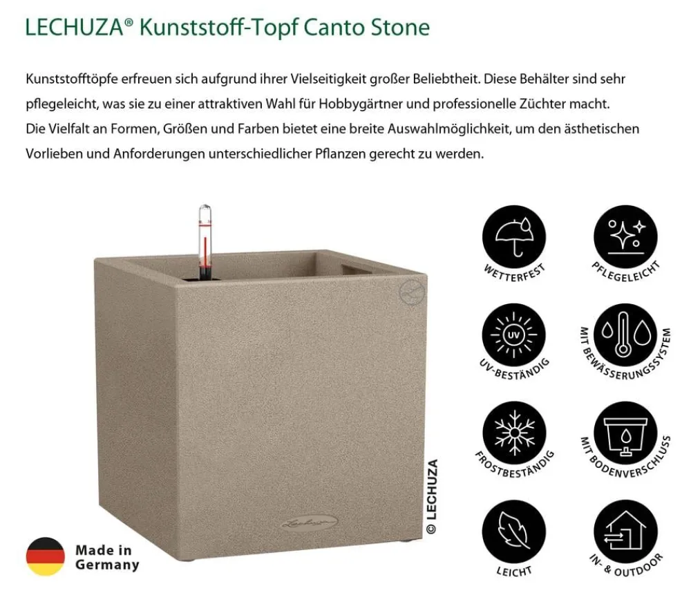 LECHUZA® Kunststoff-Topf Canto Stone, quadratisch Beige Clearance