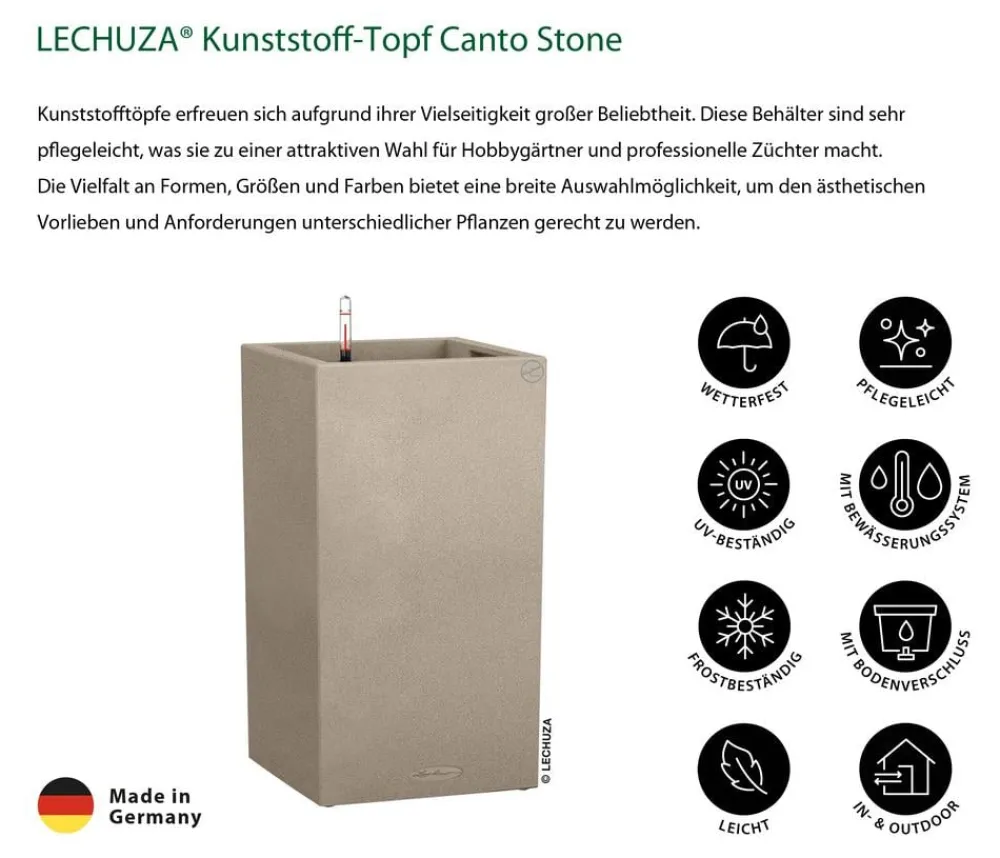 LECHUZA® Kunststoff-Topf Canto Stone, quadratisch Beige Outlet
