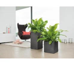 LECHUZA® Lechuza Pflanzgefäße & Töpfe|Blumentöpfe & Übertöpfe - Kunststoff-Topf Canto Stone, quadratisch Dunkelgrau