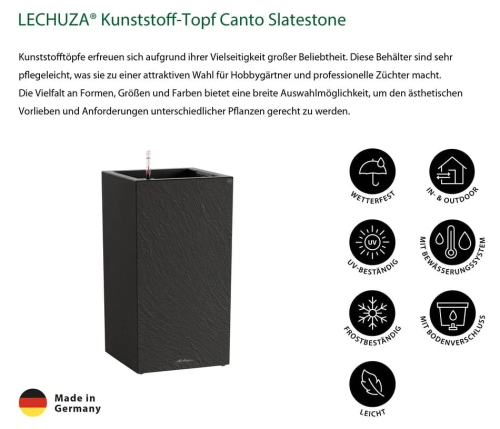 LECHUZA® Lechuza Pflanzgefäße & Töpfe|Blumentöpfe & Übertöpfe - Kunststoff-Topf Canto Stone, quadratisch Grau