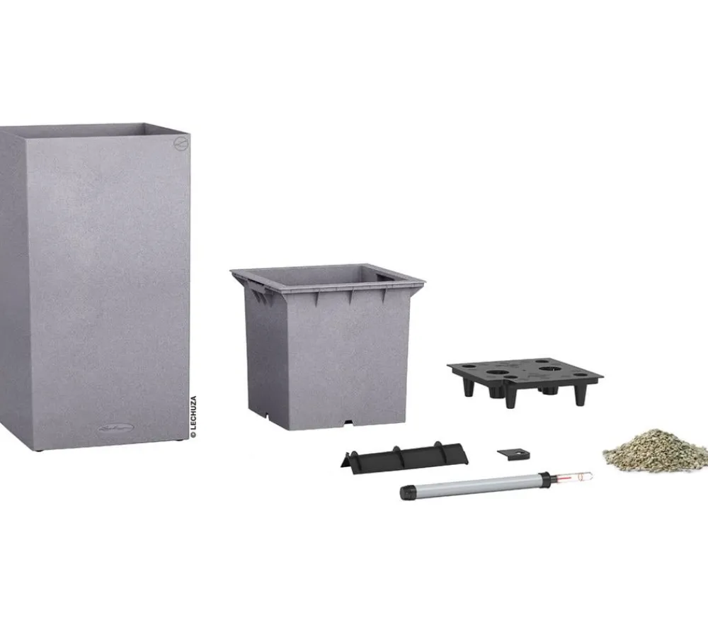 LECHUZA® Lechuza Pflanzgefäße & Töpfe|Blumentöpfe & Übertöpfe - Kunststoff-Topf Canto Stone, quadratisch Grau