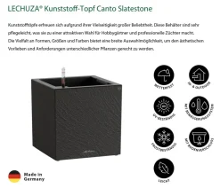 LECHUZA® Lechuza Pflanzgefäße & Töpfe - Kunststoff-Topf Canto Slatestone inkl. Pflanzeinsatz, quadratisch Dunkelgrau