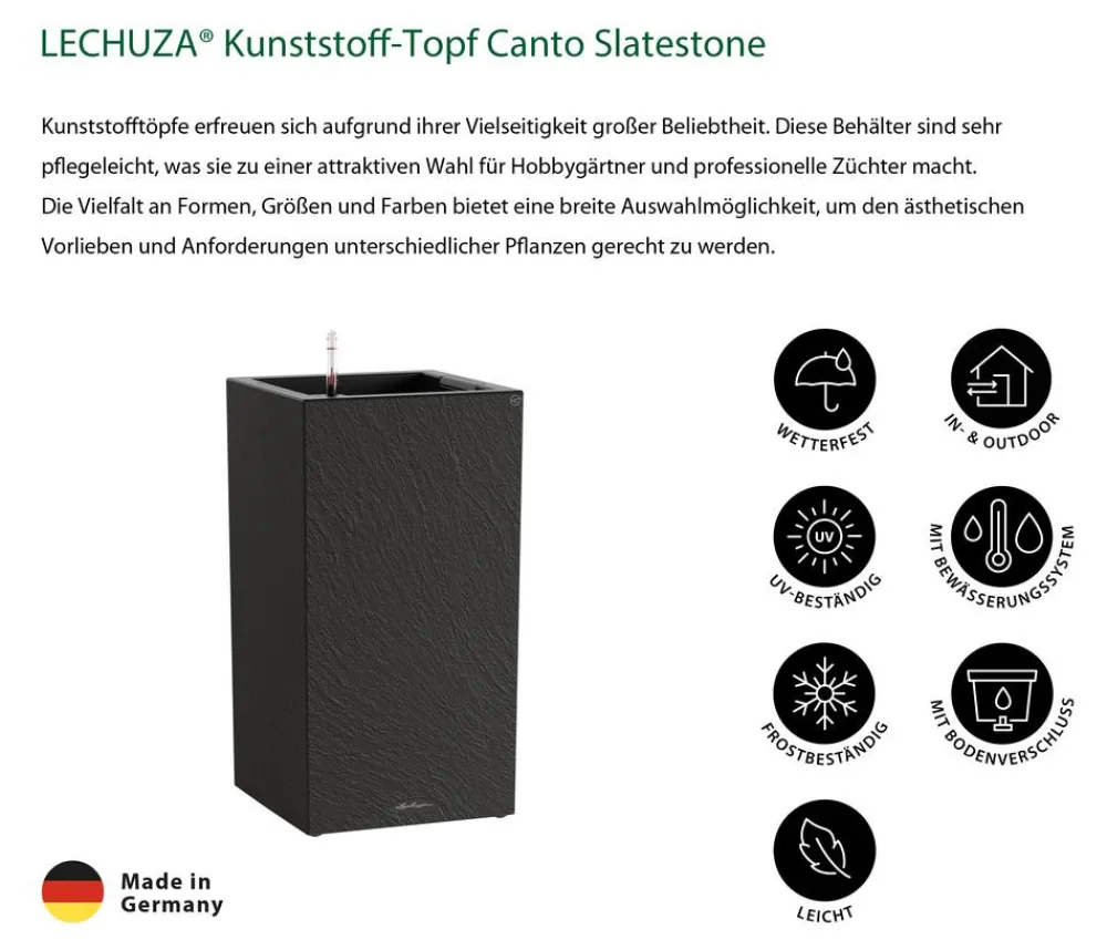 LECHUZA® Lechuza Pflanzgefäße & Töpfe - Kunststoff-Topf Canto Slatestone inkl. Pflanzeinsatz, rechteckig Dunkelgrau