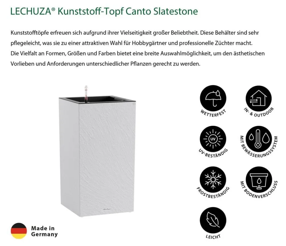 LECHUZA® Lechuza Pflanzgefäße & Töpfe - Kunststoff-Topf Canto Slatestone inkl. Pflanzeinsatz, rechteckig Hellgrau