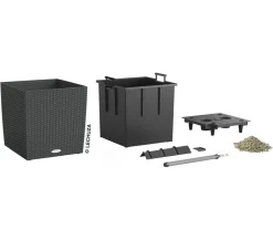 LECHUZA® Lechuza Pflanzgefäße & Töpfe|Blumentöpfe & Übertöpfe - Kunststoff-Topf Cube Cottage, quadratisch Dunkelgrau