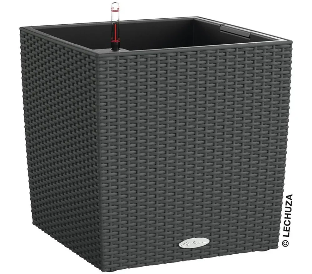 LECHUZA® Kunststoff-Topf Cube Cottage, quadratisch Dunkelgrau New