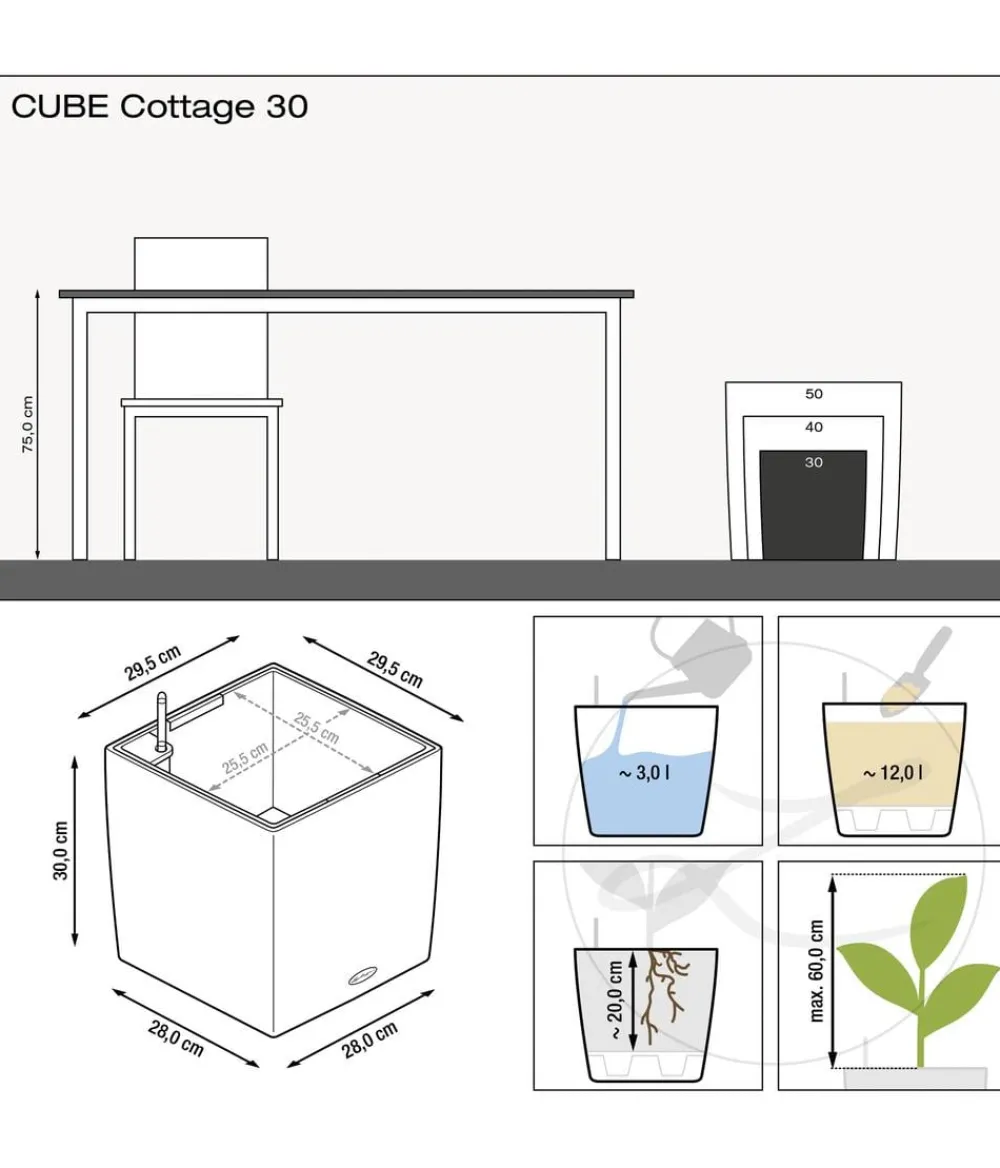 LECHUZA® Kunststoff-Topf Cube Cottage, quadratisch Dunkelgrau New