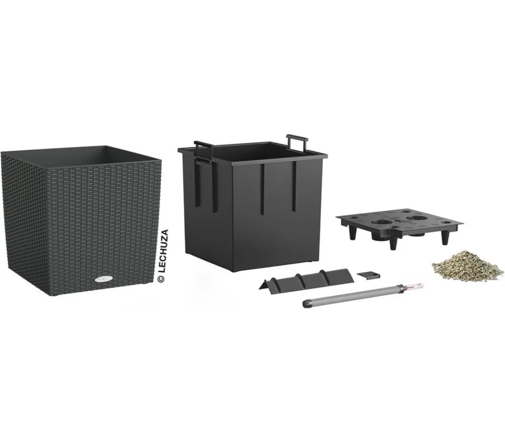 LECHUZA® Kunststoff-Topf Cube Cottage, quadratisch Dunkelgrau New