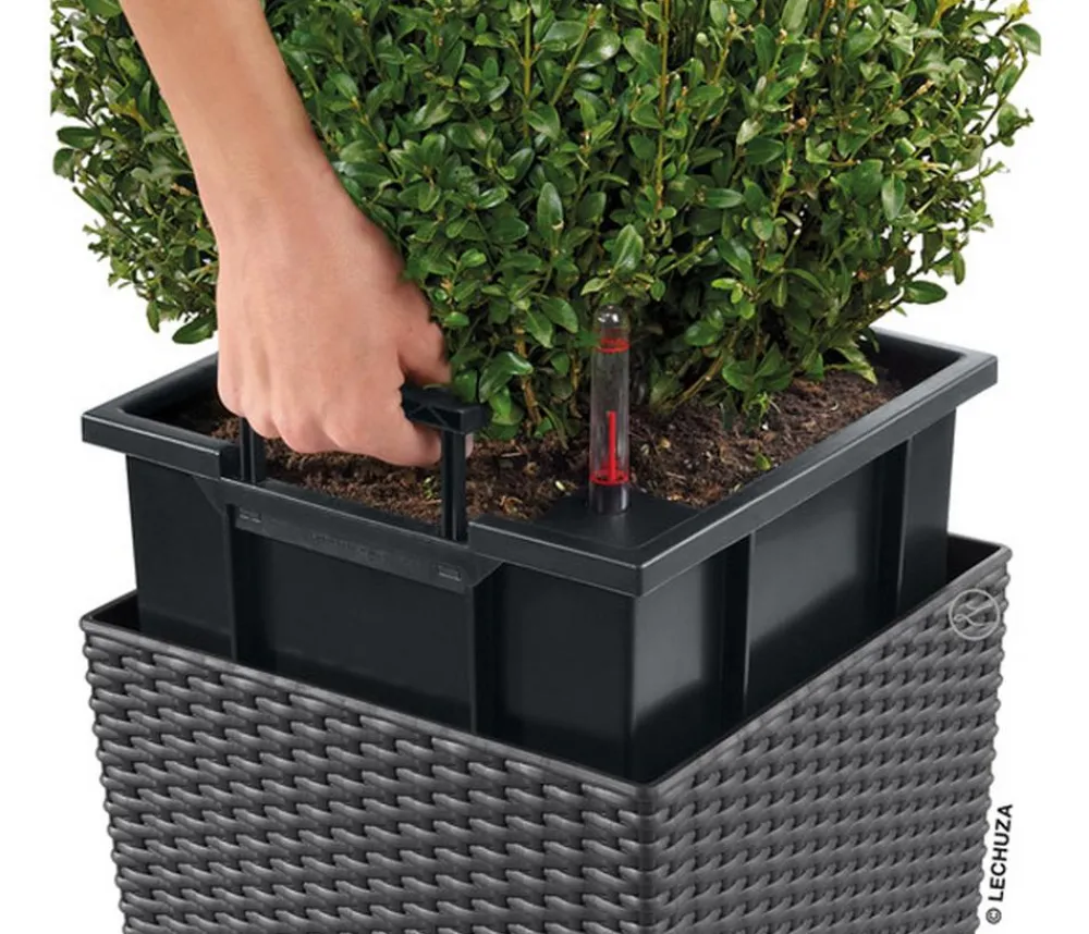 LECHUZA® Kunststoff-Topf Cube Cottage, quadratisch Dunkelgrau New