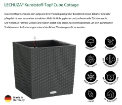 LECHUZA® Lechuza Pflanzgefäße & Töpfe|Blumentöpfe & Übertöpfe - Kunststoff-Topf Cube Cottage, quadratisch Dunkelgrau