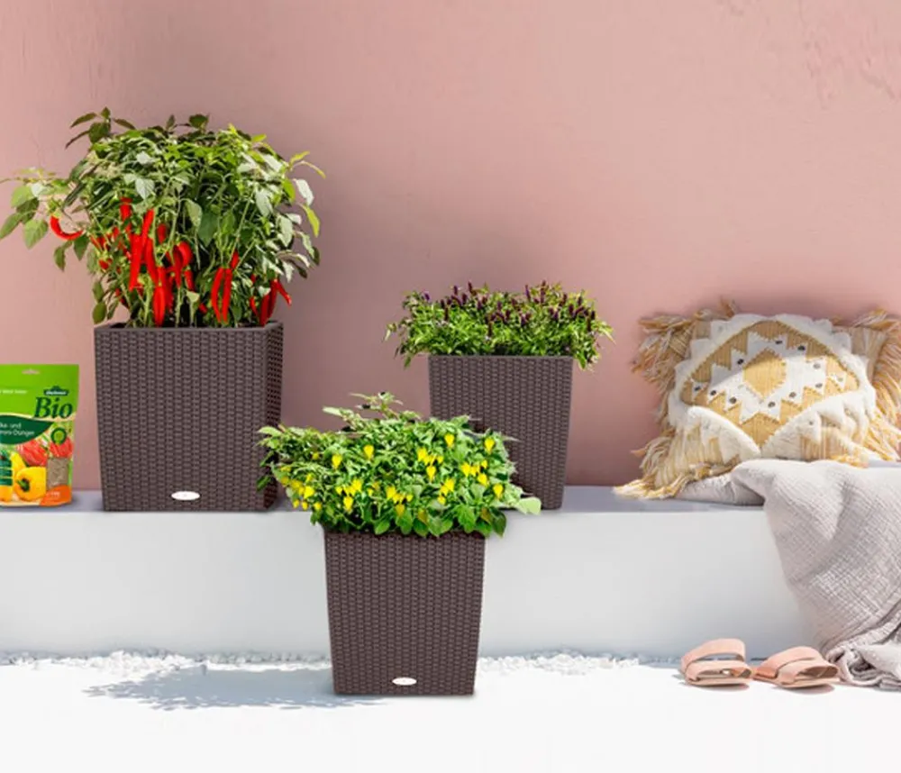LECHUZA® Lechuza Pflanzgefäße & Töpfe|Blumentöpfe & Übertöpfe - Kunststoff-Topf Cube Cottage, quadratisch Dunkelbraun