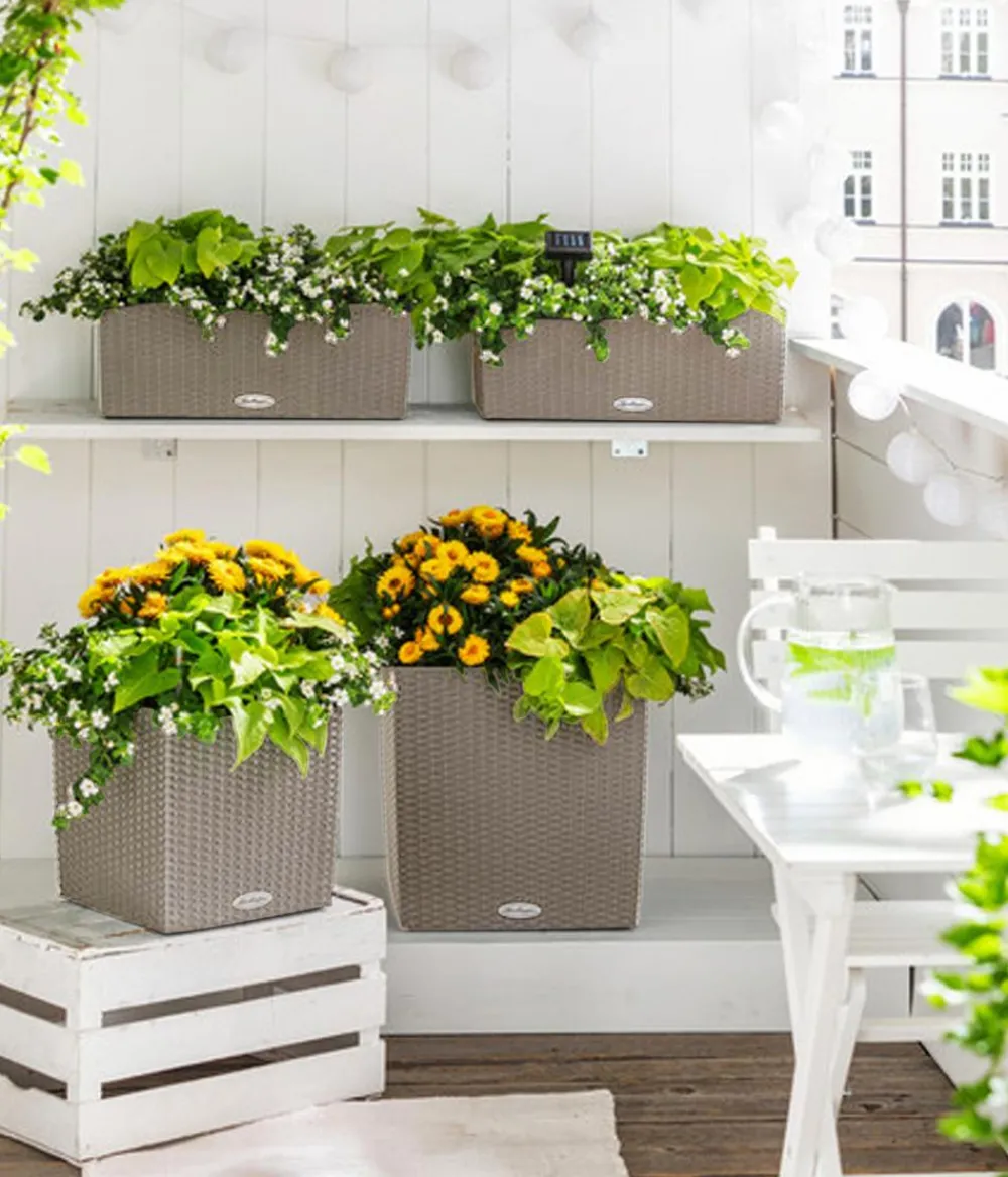 LECHUZA® Lechuza Pflanzgefäße & Töpfe|Blumentöpfe & Übertöpfe - Kunststoff-Topf Cube Cottage, quadratisch Hellbraun