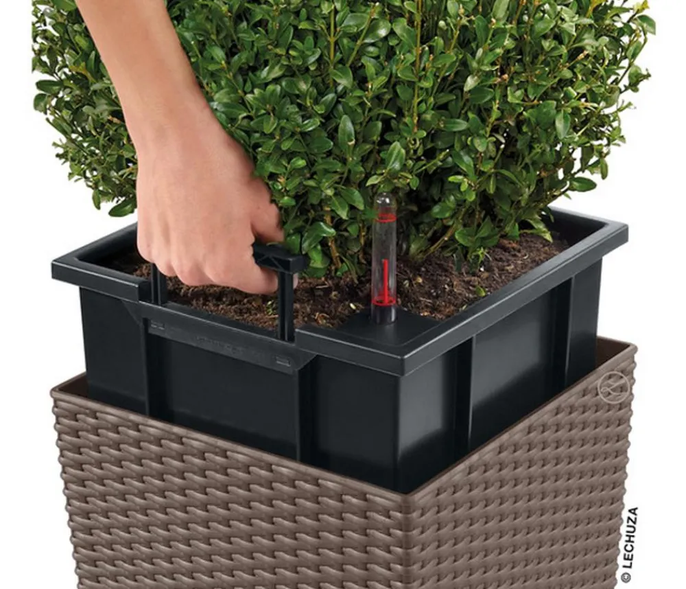 LECHUZA® Lechuza Pflanzgefäße & Töpfe|Blumentöpfe & Übertöpfe - Kunststoff-Topf Cube Cottage, quadratisch Hellbraun