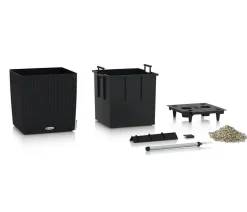 LECHUZA® Lechuza Pflanzgefäße & Töpfe|Blumentöpfe & Übertöpfe - Kunststoff-Topf Cube Cottage, quadratisch Schwarz