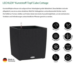 LECHUZA® Lechuza Pflanzgefäße & Töpfe|Blumentöpfe & Übertöpfe - Kunststoff-Topf Cube Cottage, quadratisch Schwarz