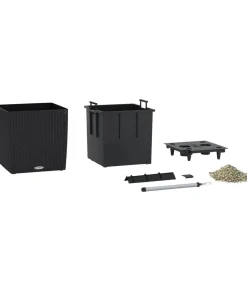 LECHUZA® Lechuza Pflanzgefäße & Töpfe|Blumentöpfe & Übertöpfe - Kunststoff-Topf Cube Cottage, quadratisch Schwarz