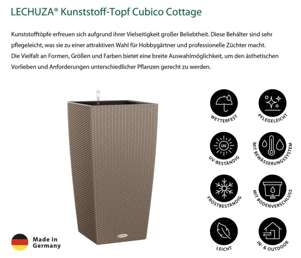LECHUZA® Kunststoff-Topf Cubico Cottage, konisch Hellbraun Discount