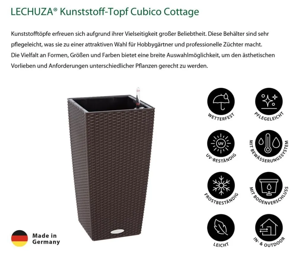 LECHUZA® Kunststoff-Topf Cubico Cottage, konisch Braun Discount