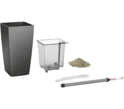 LECHUZA® Lechuza Tischgefäße|Lechuza Pflanzgefäße & Töpfe - MAXI/MINI-CUBI, All-in-One-Set, hochglanz Dunkelgrau