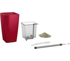 LECHUZA® Lechuza Tischgefäße|Lechuza Pflanzgefäße & Töpfe - MAXI/MINI-CUBI, All-in-One-Set, hochglanz Dunkelrot