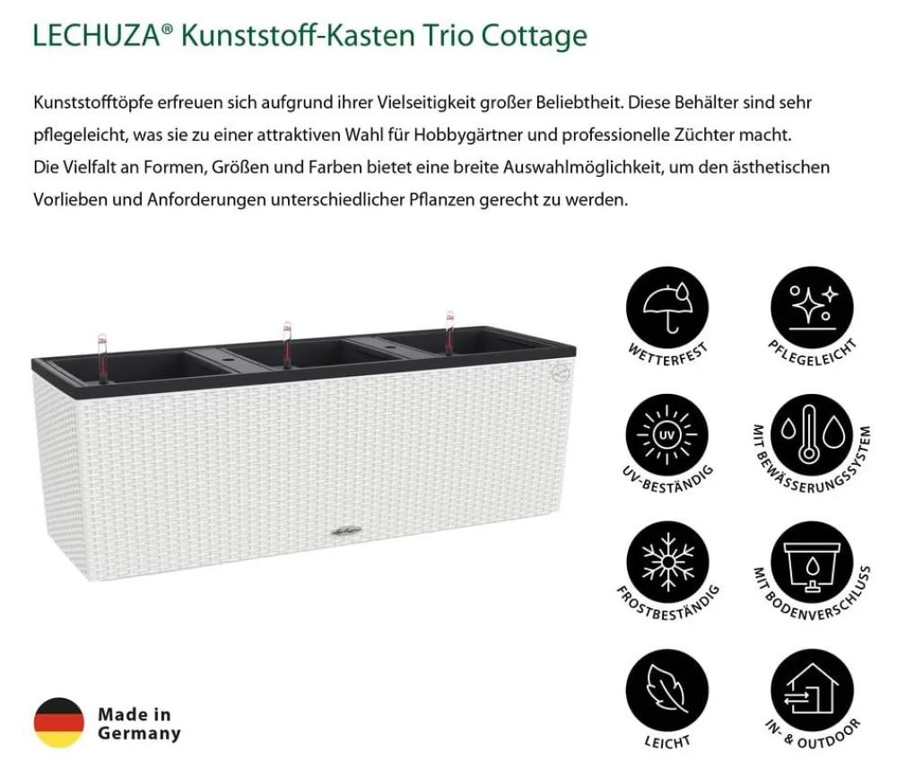 LECHUZA® Polyrattan-Kasten Trio Cottage, rechteckig Weiß Sale
