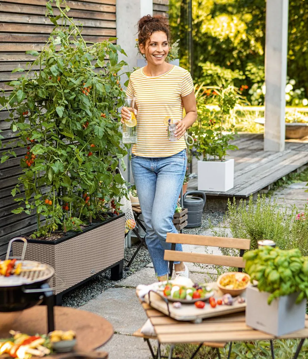 LECHUZA® Pflanzkübel & Blumenkästen|Lechuza Pflanzgefäße & Töpfe - Polyrattan-Kasten Trio Cottage, rechteckig Hellbraun