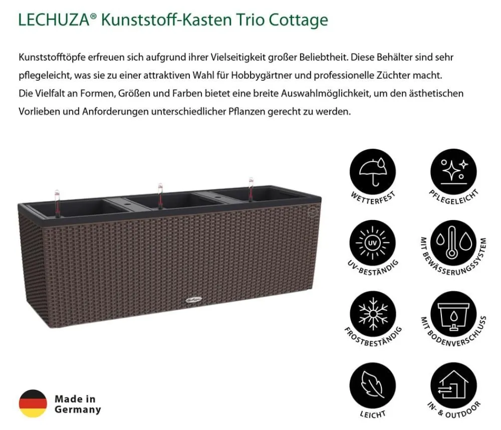 LECHUZA® Pflanzkübel & Blumenkästen|Lechuza Pflanzgefäße & Töpfe - Polyrattan-Kasten Trio Cottage, rechteckig Braun