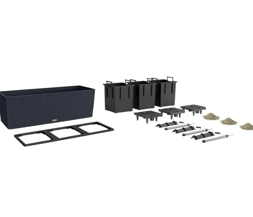LECHUZA® Pflanzkübel & Blumenkästen|Lechuza Pflanzgefäße & Töpfe - Polyrattan-Kasten Trio Cottage, rechteckig Schwarz