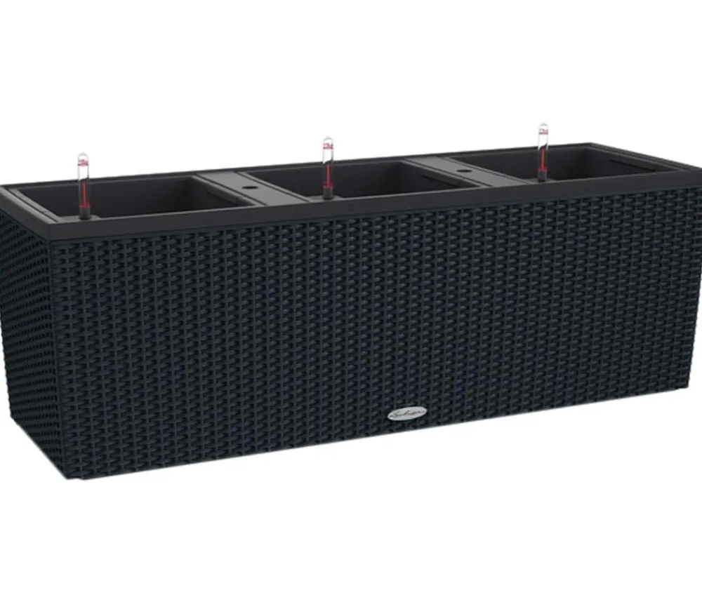 LECHUZA® Pflanzkübel & Blumenkästen|Lechuza Pflanzgefäße & Töpfe - Polyrattan-Kasten Trio Cottage, rechteckig Schwarz