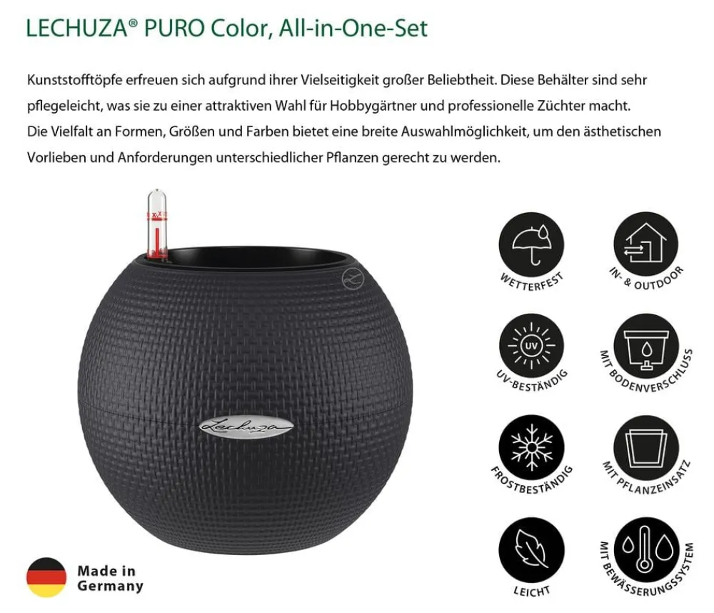 LECHUZA® Lechuza Pflanzgefäße & Töpfe|Lechuza Tischgefäße > PURO Color, All-in-One-Set, rund, ca. Ø20 cm