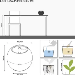 LECHUZA® Lechuza Pflanzgefäße & Töpfe|Lechuza Tischgefäße > PURO Color, All-in-One-Set, rund, ca. Ø20 cm