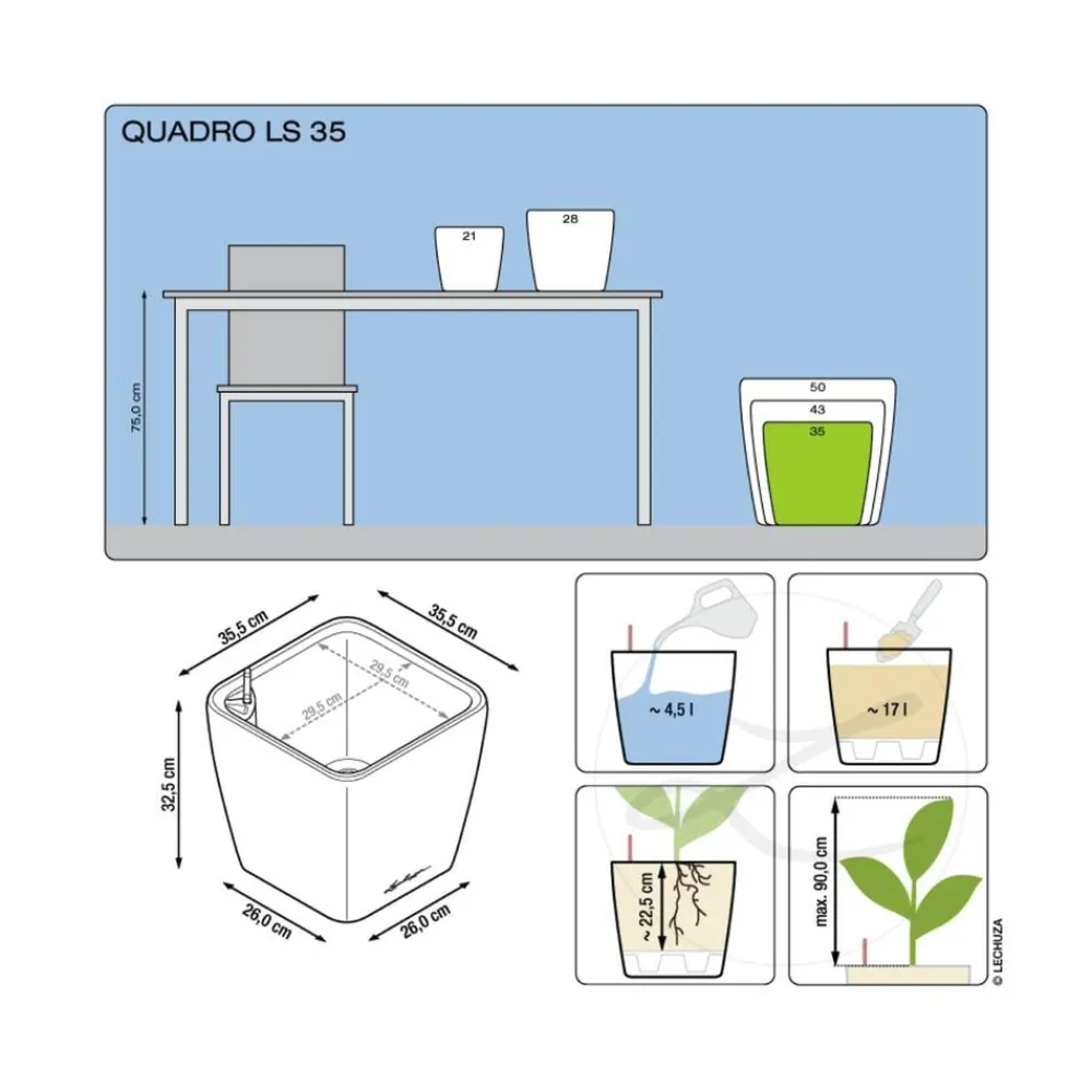 LECHUZA® QUADRO LS, All-in-One-Set Dunkelgrau Online
