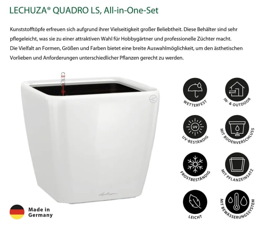 LECHUZA® QUADRO LS, All-in-One-Set Weiß Sale