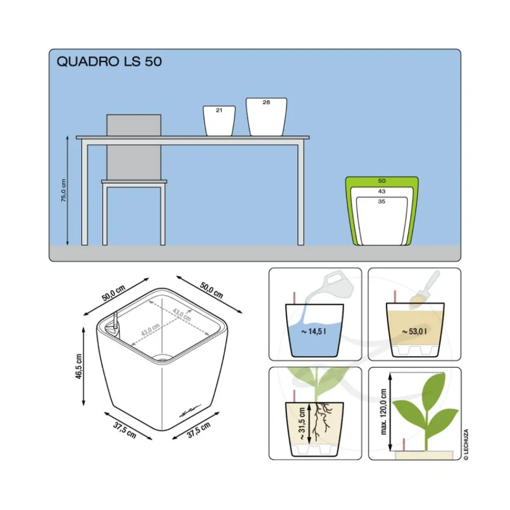 LECHUZA® QUADRO LS, All-in-One-Set Dunkelgrau Online