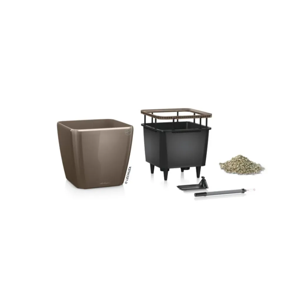 LECHUZA® Lechuza Pflanzgefäße & Töpfe|Lechuza Tischgefäße - QUADRO LS, All-in-One-Set Taupe