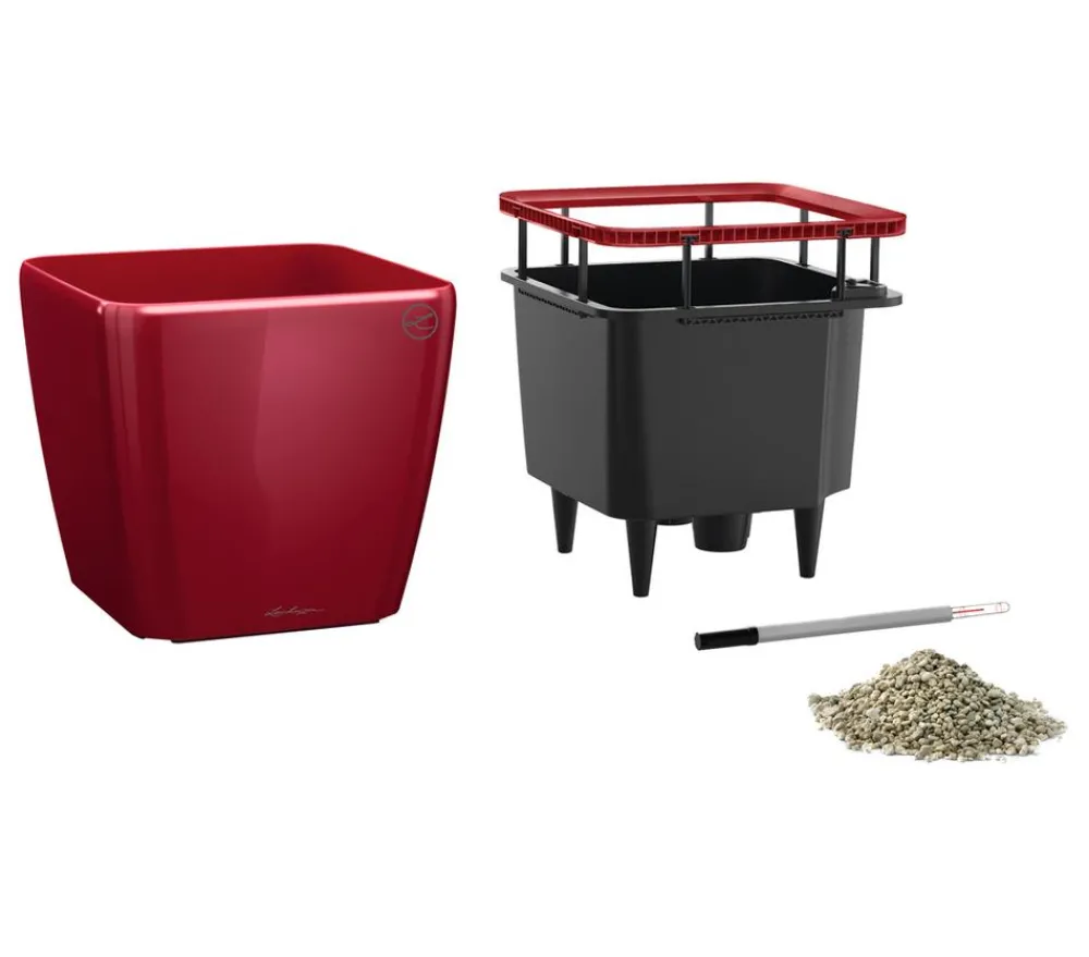 LECHUZA® Lechuza Pflanzgefäße & Töpfe|Lechuza Tischgefäße - QUADRO LS, All-in-One-Set Dunkelrot