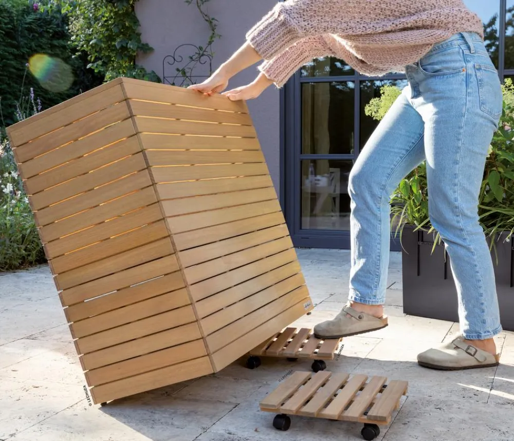 LECHUZA® Lechuza Pflanzgefäße & Töpfe|Blumentöpfe & Übertöpfe - Rolluntersetzer Natural Wood, quadratisch Hellbraun